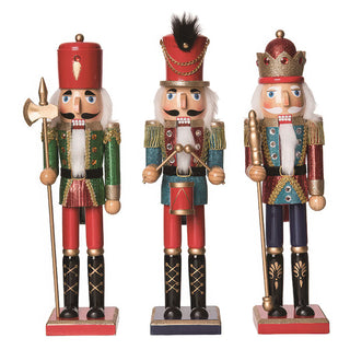 Hand-Painted 15-Inch Wooden Nutcracker Soldier, Set of 3 | Traditional Christmas Decoration
