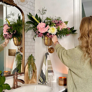 Weathered Gold Metal Wall Sconce Planter, Set of Two | Indoor/Outdoor Water Proof