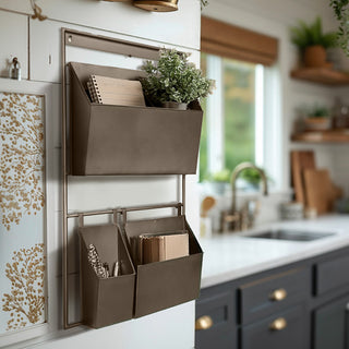 Industrial Metal Wall Organizer with Storage Bins and Hanging Rail