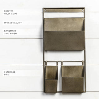 Industrial Metal Wall Organizer with Storage Bins and Hanging Rail