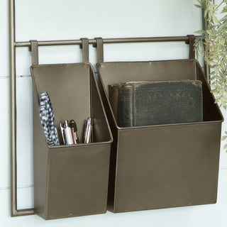 Industrial Metal Wall Organizer with Storage Bins and Hanging Rail