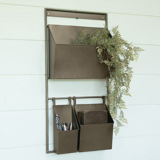 Industrial Metal Wall Organizer with Storage Bins and Hanging Rail