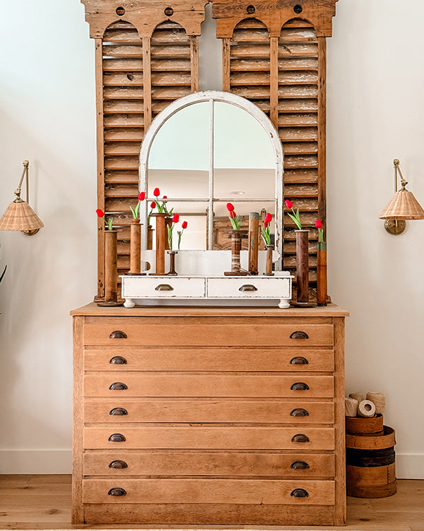 Whitewashed Wood Tabletop Organizer with Two Drawers