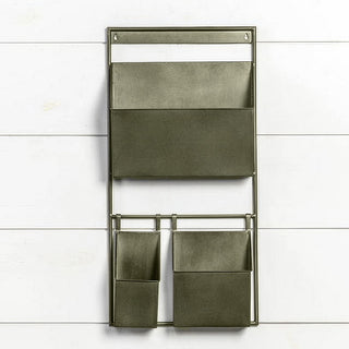 Farmhouse industrial wall rack with storage compartments and hanging bar