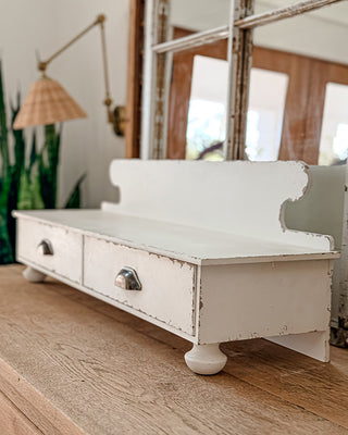 Whitewashed Wood Tabletop Organizer with Two Drawers