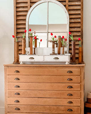 Whitewashed Wood Tabletop Organizer with Two Drawers