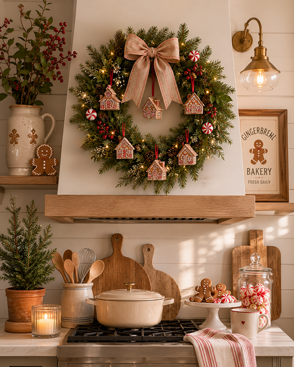 Ceramic Gingerbread Cookie Ornaments, Set of 3 Brown White Red Christmas