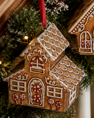 Ceramic Gingerbread Cookie Ornaments, Set of 3 Brown White Red Christmas