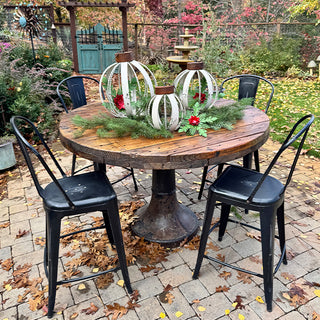 Oversized Vintage Inspired Distressed Cream Metal Christmas Ornaments, Set of Three