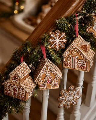 Ceramic Gingerbread Cookie Ornaments, Set of 3 Brown White Red Christmas