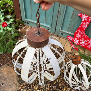 Oversized Vintage Inspired Distressed Cream Metal Christmas Ornaments, Set of Three