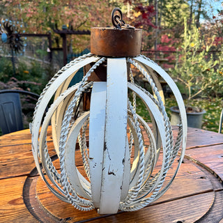 Oversized Vintage Inspired Distressed Cream Metal Christmas Ornaments, Set of Three