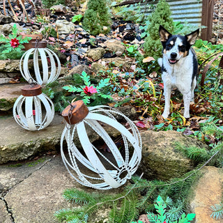 Oversized Vintage Inspired Distressed Cream Metal Christmas Ornaments, Set of Three