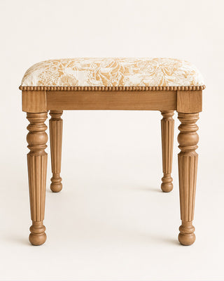 Natural Wood Ottoman Bench with Floral Upholstered Top