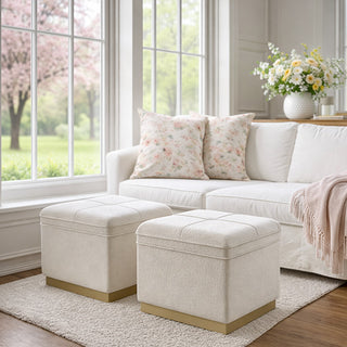 Set of two cream cube storage ottomans