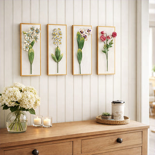Set of four floral metal wall art panels