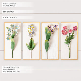 Handcrafted floral wall decor set iron wood