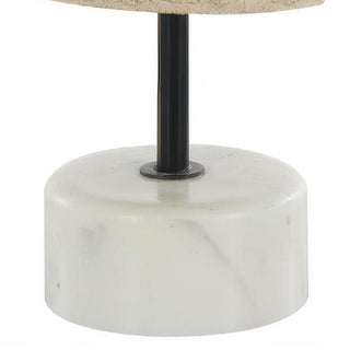White marble base with black metal stand pole detail