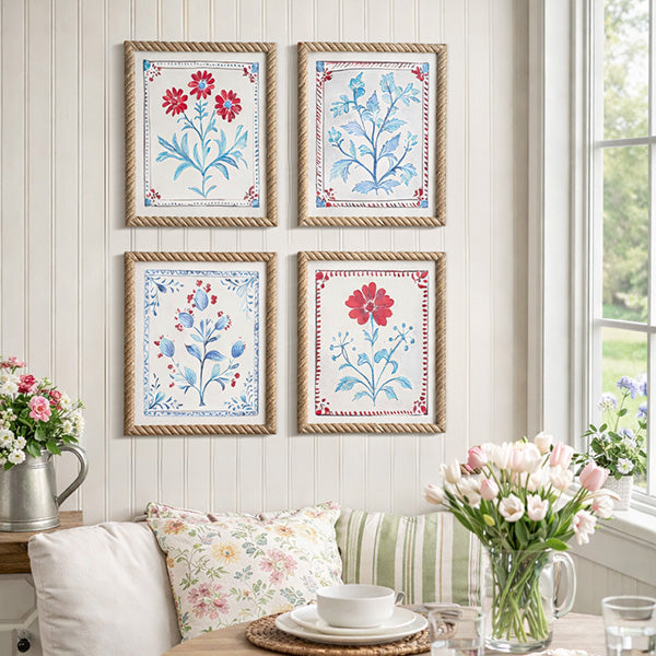Red White and Blue Floral Wall Art, Set of Four | Celebrate America’s 250th