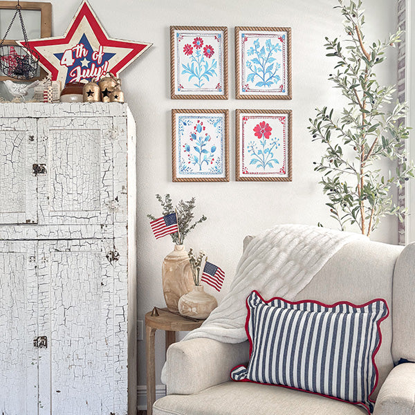 Red White and Blue Floral Wall Art, Set of Four | Celebrate America’s 250th