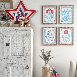 Red White and Blue Floral Wall Art, Set of Four | Celebrate America’s 250th