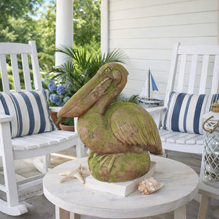 Moss-finished pelican resin statue coastal porch decor