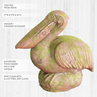 Distressed resin pelican statue indoor outdoor decor