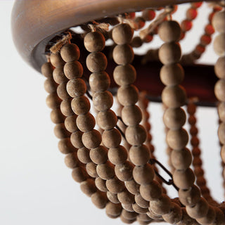 Wood bead chandelier strand close-up