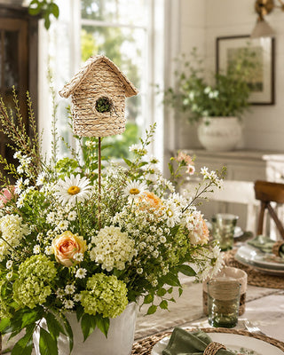  Natural woven seagrass mossy birdhouse pick 13 inch farmhouse spring decor

