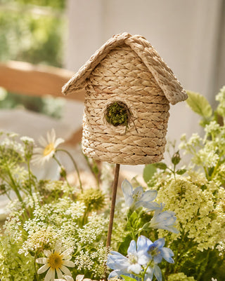  Farmhouse spring birdhouse pick woven seagrass arrangement accent