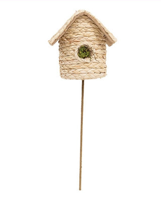 Seagrass birdhouse pick with moss 13 inch spring farmhouse centerpiece accent