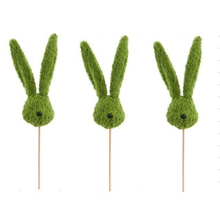 Moss Bunny Head Floral Picks, Set of 3 | 20" Easter Spring Vase Filler Decorative Picks