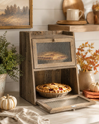 Reclaimed Wood Vintage Pie Safe Cabinet with Glass Doors
