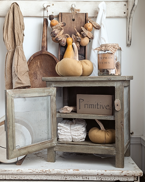 Countryside Rustic Wood Tabletop Pie Safe Cabinet