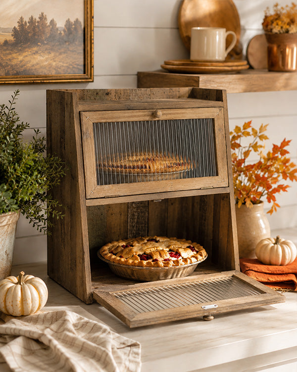 Reclaimed Wood Vintage Pie Safe Cabinet with Glass Doors