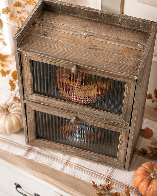 Reclaimed Wood Vintage Pie Safe Cabinet with Glass Doors