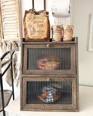 Reclaimed Wood Vintage Pie Safe Cabinet with Glass Doors