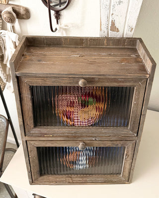 Reclaimed Wood Vintage Pie Safe Cabinet with Glass Doors
