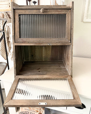 Reclaimed Wood Vintage Pie Safe Cabinet with Glass Doors
