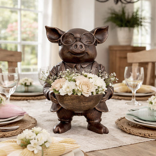 Distinguished Pig Bronze Bowl | Dapper Critters Collection