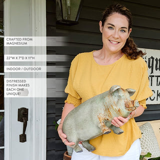 Vintage Inspired Outdoor Rustic Pig Figurine