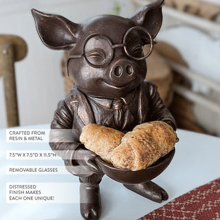 Distinguished Pig Bronze Bowl | Dapper Critters Collection