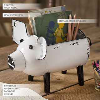 Distressed metal pig storage organizer rustic home decor
