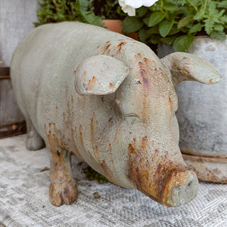 Vintage Inspired Outdoor Rustic Pig Figurine