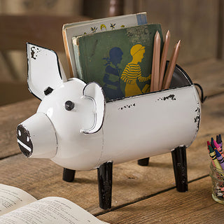 Metal pig storage container rustic farmhouse desk decor

