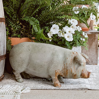 Vintage Inspired Outdoor Rustic Pig Figurine