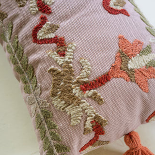 Embroidered Cotton Lumbar Pillow with Tassels, Choose Your Style