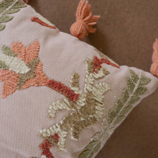 Embroidered Cotton Lumbar Pillow with Tassels, Choose Your Style