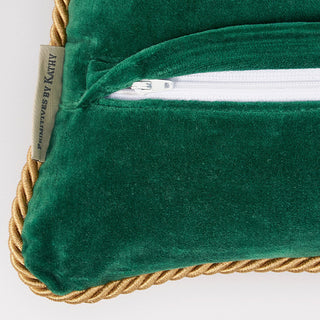Emerald green velvet pillow back with hidden zipper closure