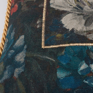 Moody Floral Velvet Pillow with Gold Rope Trim